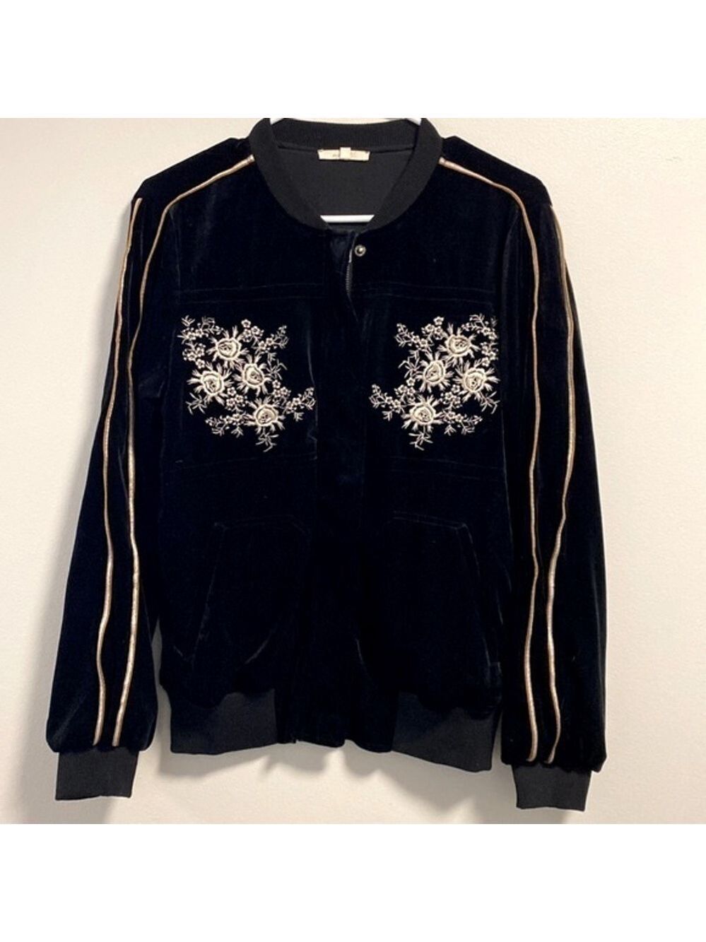 Mystree velour embroidered black track jacket
